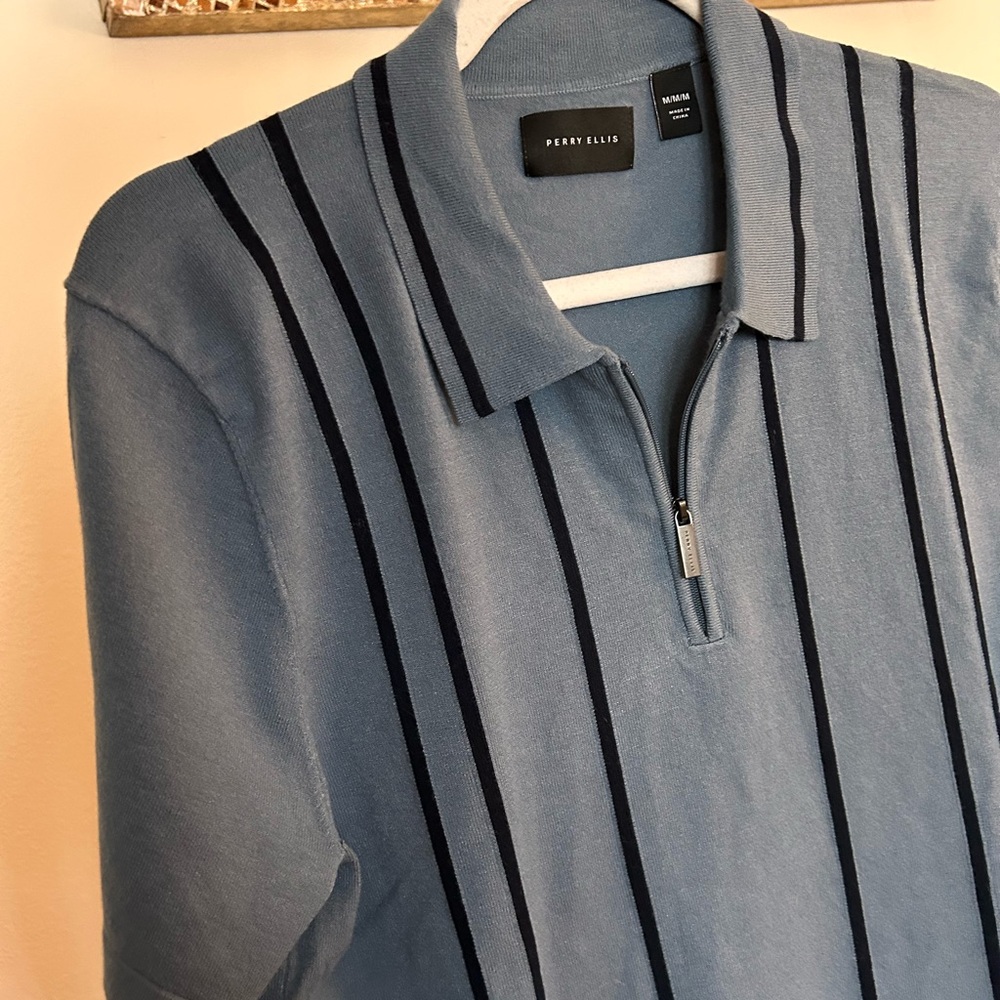 Perry Ellis Men's Polo in Blue with Black Stripes